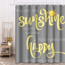 Semtomn Shower Curtain You are My Sunshine Yellow Gray 66"x72" Home Decor Waterproof Bath Bathroom Curtain Set with Hooks