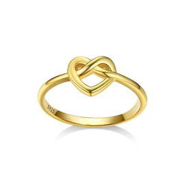 Bestyle 925 Sterling Silver Gold Celtic Love Knot Ring, Simple Eternity Love Promise Gold Heart Ring Wedding Band Jewelry for Women, Small Cute Silver Ring for Women Pinky Ring, Size 12