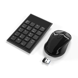 Yeemie Pro Kabellose Nummernblock und Maus Kombination, 2.4G tragbarer, ultraflacher USB-Ziffernblock und Maus für Laptop Desktop PC und Notebook– nur EIN USB Empfänger