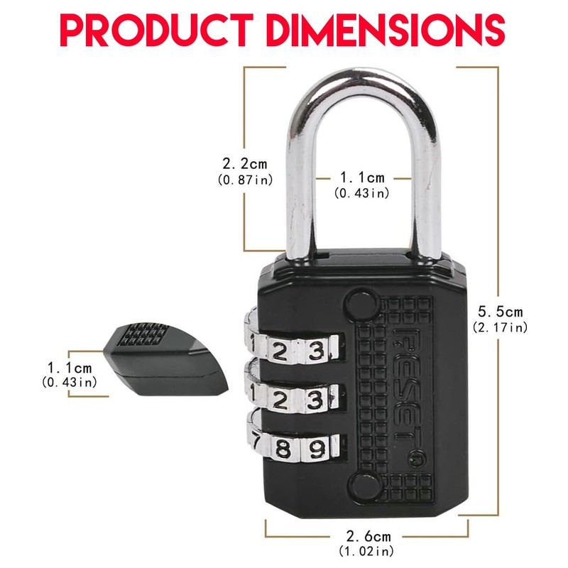 RESET-071 3 Digit Small Combination Lock Tiny Padlock for Mini