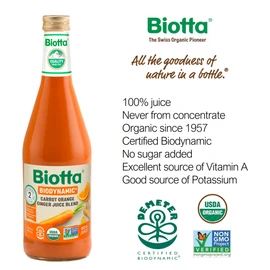 Biotta Organic Carrot Orange Ginger Juice - 100% Vegetable Juice for Energy, Immunity & Wellness - Excellent Source of Nutrients - All Natural, Non-GMO, Gluten-Free (16.9 Fl Oz, Pack of 6)