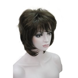 Wiginway Short Straight Synthetic Wigs Layered Shaggy Hair Fashion Bob Wig for Women Medium Brown