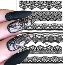 Black Lace Nail Stickers 3D Lace Nail Art Sticker Decal Lace Dots Flower Self-Adhesive Nail Design for Nail Acrylic Nail Decoration for Women Manicure Decor 6 Sheets