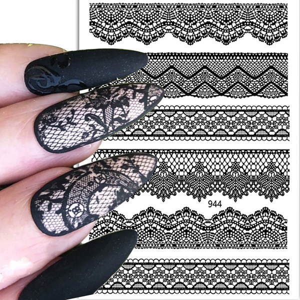 Black Lace Nail Stickers 3D Lace Nail Art Sticker Decal