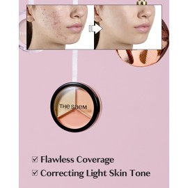 THESAEM Cover Perfection Triple Pot Concealer - 03 Correct Up Beige for Red Tone & Dark Circles - 3-Color Multi Concealer Palette for Light Skin Tones 13-21 - Korean Makeup with Sweet Almond Oil