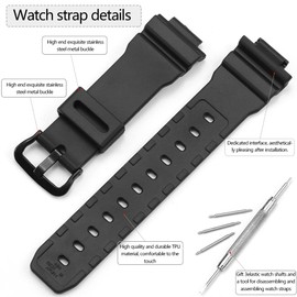Replacement Band Compatible with Casio 3232 DW9052 Men’s 200M WR Strap DW-9052 DW-004C DW-6900 GW-6900 G-2200 G-2210 Resin Bracelet 71606395 (Black band black buckle)