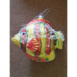 ORANGE AND YELLOW GREEN SPARLY FISH Christmas Ornament ~ NWOT