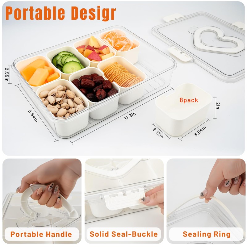 Snackle Box Container, 8 Removable Snack Containers with Lid