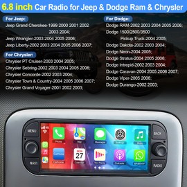 [4+64G] Android Car Radio for Chrysler Dodge Jeep Wrangler Grand Cherokee Support Wireless Carplay&Android Auto, 6.8 inch IPS Touchscreen Jeep Stereo with GPS, WiFi, FM Radio, Backup Camera