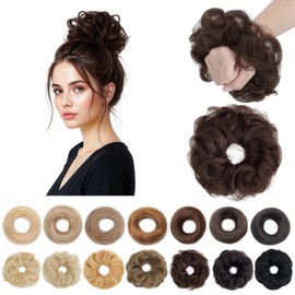 SEGOHAIR Messy Bun Hair Piece 100% Real Human Hair Wavy Chignon Updo Hair Bun with Elastic Scrunchie for Women & Girls- 1 PCSDark Brown