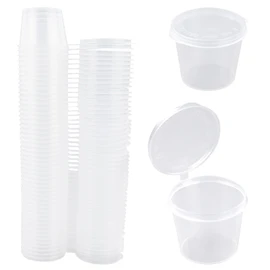 REBECASKYENS 1oz Small containers with Lids, Plastic Pots With Lids,Slime Containers,25ml Small Sauce Pots Plastic Pots Reusable Jelly Pots for Sauce Dips Salads