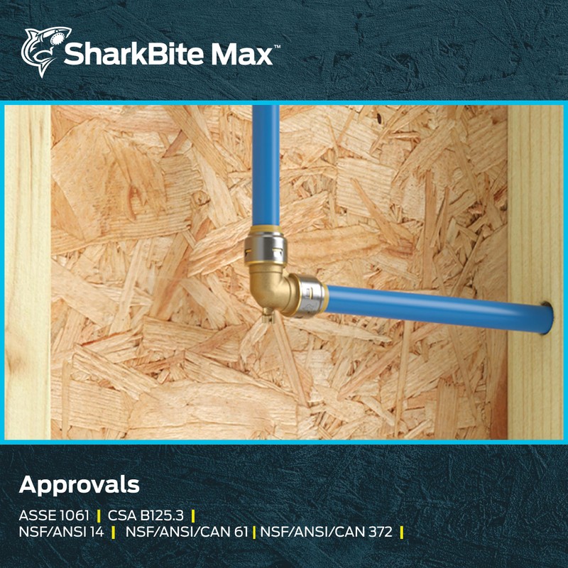 SharkBite Max 1/2 Inch 90 Degree Elbow with Drain Vent,