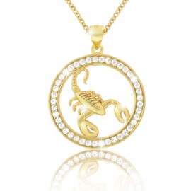 Elegant Women's Necklace Zodiac Sign Scorpion Chain 18 Carat Gold Plated Shiny Zirconia in AAA Quality from the Eclipse Collection Including Jewellery Box and Certificate of Authenticity, Silver,