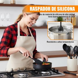 Kit 6 Piezas Espátula Miserable Silicón Negro, Con Mango Antideslizante, Accesorios para Cocina de Silicona, Resistentes al Calor 230°C, Perfecto para Cocinar, Hornear, Batir Crema y Pasteles