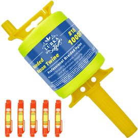 LURKA Mason Line String,#18 1000 Feet 8 Braided Construction Nylon Line with 5 Built-in Levels and Spool Fluorescent String Line for Precision Work, DIY, and Gardening Projects (Yellow)