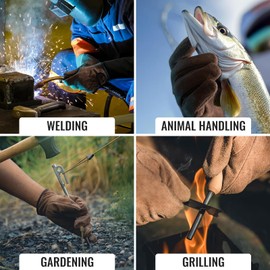 OneTigris Welding Gloves,Fireproof Leather Work Gloves for Men/Women - Forge, BBQ, Camping, Wood Stove,Heat-Resistant Cowhide, Comfort Lined (Coffee)