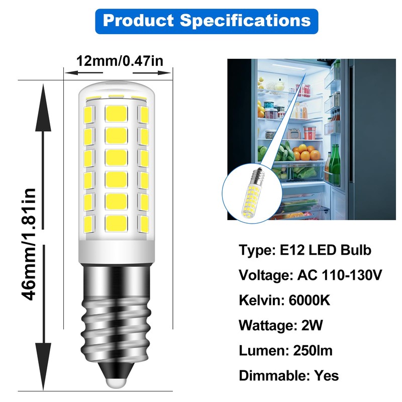 TZHILAN E12 LED Fridge Water Dispenser Light Bulb 2W(15W Replacement),