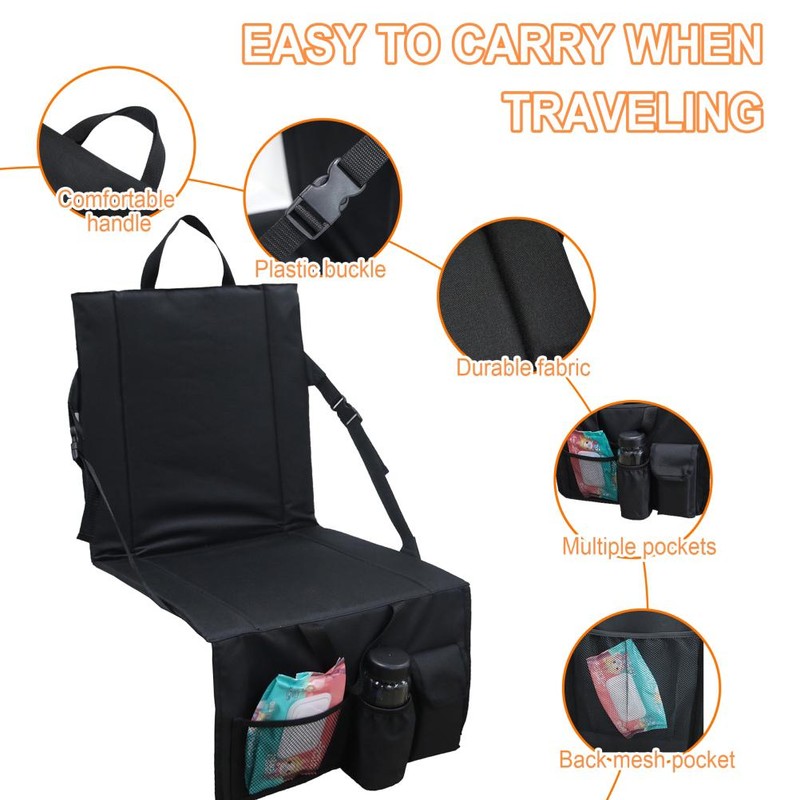 Folding Stadium Seat Camping Back Support Cushion Seat with Storage