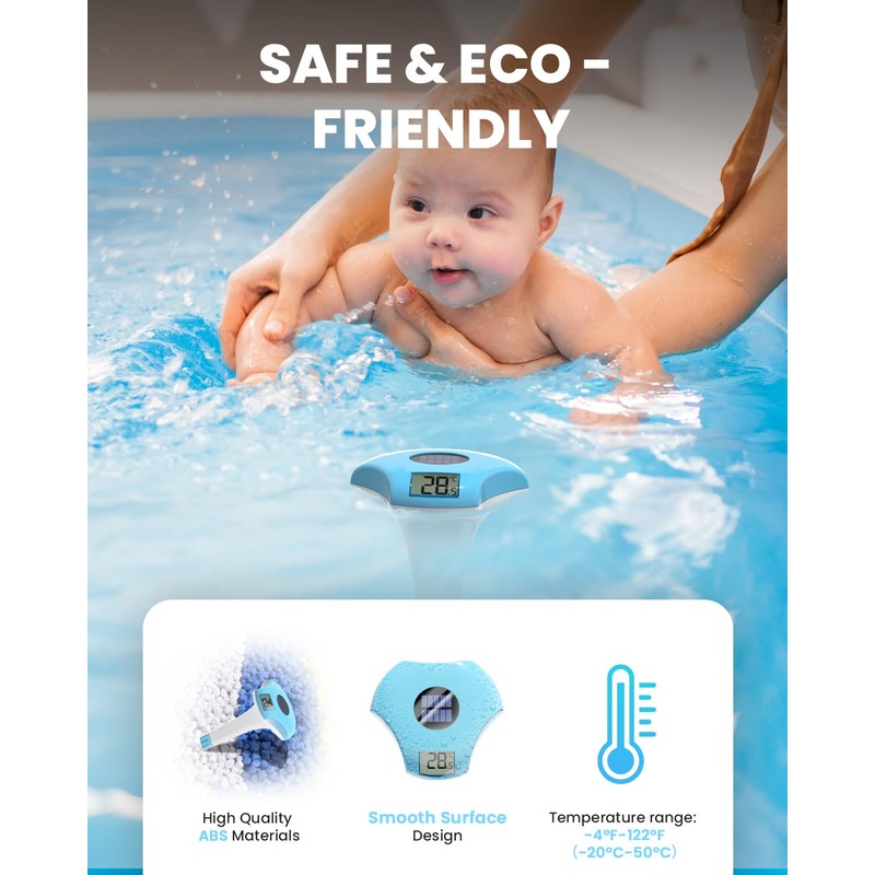 BALDR Floating Pool Thermometer, Solar Powered Pool Thermometer, Easy-to-Read/Use