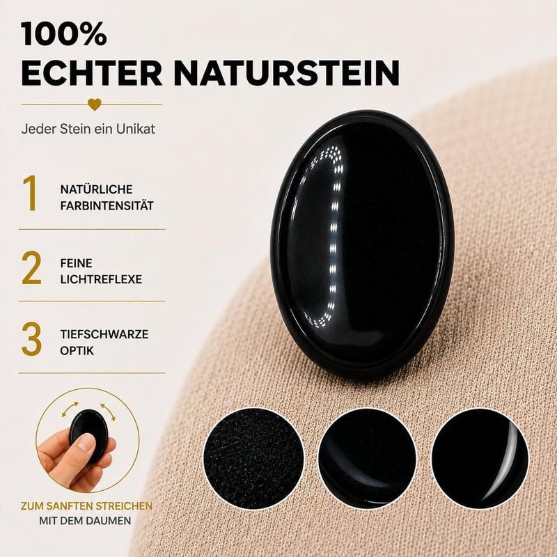 PURAJA Worry Stone: Black Obsidian, Thumb Stone Made of Natural