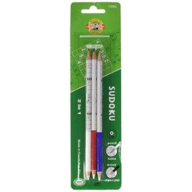 KOH-I-NOOR 2B Sudoku Graphite Pencil with Eraser (Pack of 3), blue