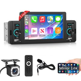Techschermo 1 DIN Car Radio with Screen with Mirrors Link - 5 Inch HD Touchscreen DIN 1 Car Radio Bluetooth with Screen, FM Radio, USB Input, Steering Wheel Control + Reversing Camera