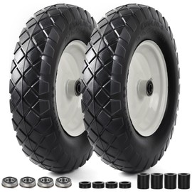 AR-PRO 2-Pack 4.80/4.00-8 Flat Free Tire and Wheel, 16-Inch Solid Tire with 5/8" & 3/4" Bearings, 3"–8.2" Centered Hub, Perfect for Wheelbarrows Trailer and Garden Cart