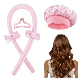 Curly Ondas En Cabello Rizos Sin Calor Tubo Con 2 Scrunchies Rosa
