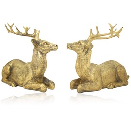 B2S BACK2SEASON Reindeer Pair Nilan Gold Lying Elegant Christmas Decoration Collect Deer Artificial Stone Set of 2