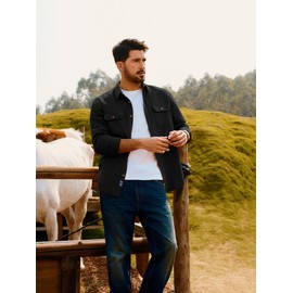 PJ PAUL JONES Mens Shirt Jacket Button Down Work Jackets Casual Stylish Shacket with Pockets Black M