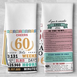 Iznomo 2-Pack 60th Birthday Kitchen Towels Decorative Set - Quick-Drying Retro 1965 Inspired Hand Towels for Men & Women, Vintage Gifts & Party Decor, Thoughtful 60th Birthday Presents for Him/Her