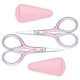 2 Pcs Eyebrow Scissorses for Women Small Scissors Beauty 3.67 Inch Pink Professional Cosmetic Lash Scissors Trimming with Stainless Steel Straight Tip for Eyebrows Hair Nose Hai Beard
