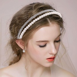 Firuilo Pearl Headband Sparkly Rhinestones Headbands Layered Wedding Crystal HairBands for Women