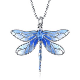 HUAIYU Colorful Drip Glue Dragonfly Necklace - Sterling Silver Amber Drip Glue Wings Dragonfly Pendant, Designed with Zircon Accents, Suitable for Women's Daily Holiday Jewelry Gift (blue)