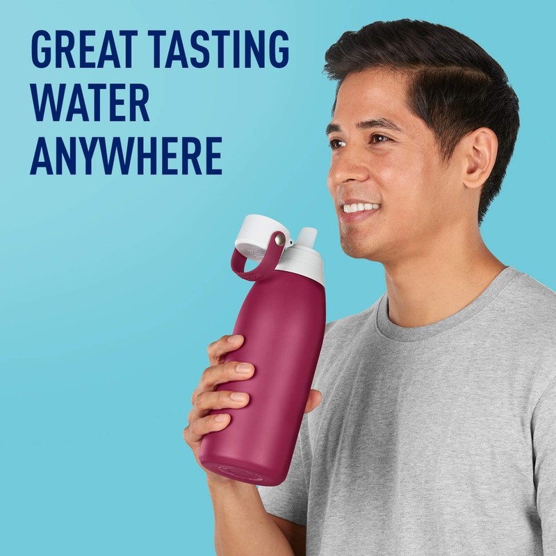 Brita Stainless Steel Water Filter Bottle, Ruby, 32 Ounce, 1
