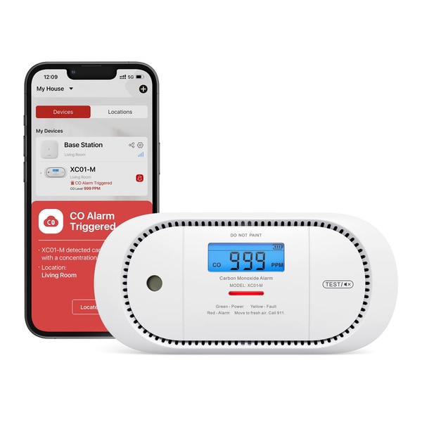 X-Sense Smart Carbon Monoxide Detector XC01-M, an Accessory for FS31 or FS51 Smoke Alarm Kit, Wireless Interconnected Portable CO Detector, Model XC01-M, 1-Pack
