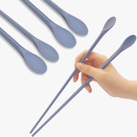 RECOHOME Reusable Long Silicone Cooking Chopsticks with Spoon 12 Inches, Dishwasher Safe, BPA-free Non-Slip, Korea Kitchen Utensils (Pastel Blue 2 Set)