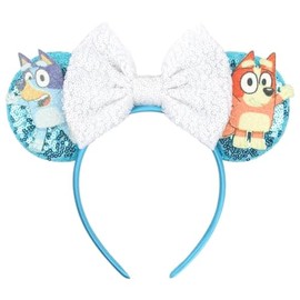 YUESE Mouse Ears Hairband for Women ，Bluey Cartoon Sequins Bow Headband for Girls Birthday Party