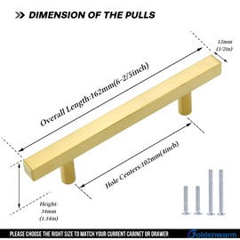 goldenwarm Gold Cabinet Pulls Brushed Brass Kitchen Cabinet Handles 2Pack - LS1212GD102 Square Gold Drawer Pulls for Dresser Modern Hardware 4in(102mm) Hole Center
