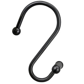 EleCharm Bathroom Decorative Shower Curtain Hook Upgrade T Shape Anti-Slip Shower Curtain Ring Rustproof Multi-use Hangers (Black)