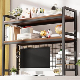 Dawselod 2-Tier Desktop Hutch Bookshelf Metal Desk Shelf Dorm Bookcase for Computer Desk Countertop Storage Organizer Display Rack for Office Home (Black, 53.1in)