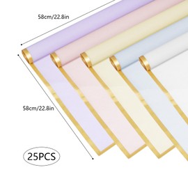 25 Sheets Flower Wrapping Paper with Ribbons and Cards, 5 Colors Waterproof Bouquet Wrapping Paper for Valentine's Day DIY Birthday Wedding Gift Wrapping