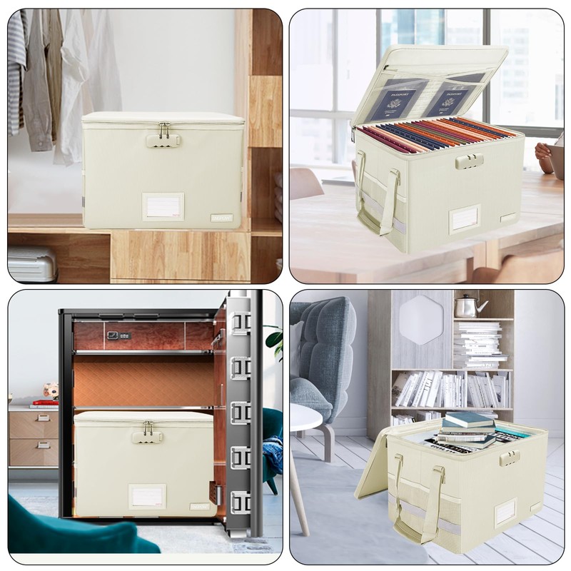 ENGPOW File Box with Lock,Fireproof Document Box with Zipper Lid,Collapsible