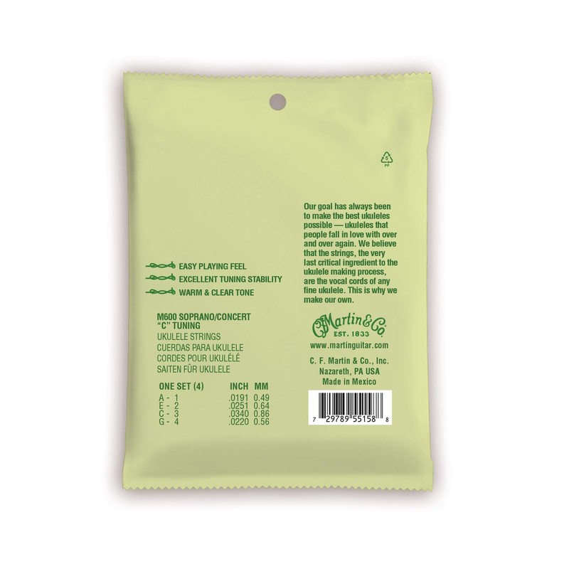 Martin Ukulele Strings – Fluorocarbon, Soprano/Concert Gauge | Warm, Clear