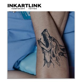 INKARTLINK Tattoo Tech, 2 Sheets Medium Semi Permanent Tattoo, Adult Art Design Temporary Tattoos, Lasts 1-2 Weeks, Waterproof, Realistic Look, No Adhesive, No Reflection (Wolf Howling Design)