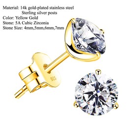 Generic 14k Gold-Plated Brilliant Cut Simulated Diamond Cubic Zirconia Stud Earrings (4mm, 14K Yellow Gold-Plated SS)