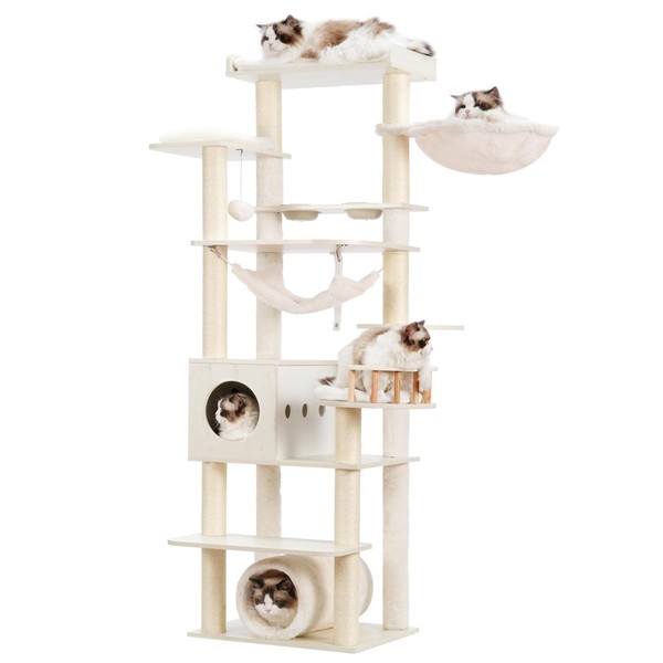 Gitelsnour Cat Tree, 64" Tall Wood Cat Tower for Indoor