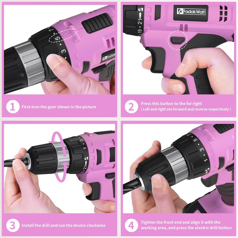 FADAKWALT Cordless Drill Set, 20V Electric Power Drill With Battery
