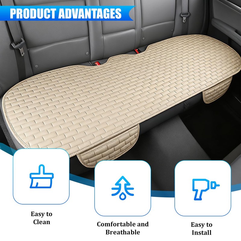 51.97 x 19.29 Inch Linen Rear Bench Seat Protector, Beige