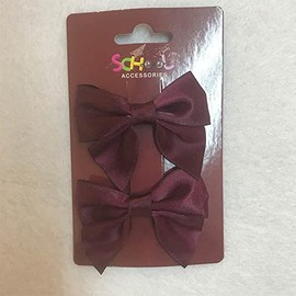 Lylac School Style Hair Bow Clip 2 Piece Set, Burgundy